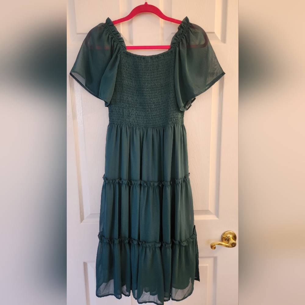 Smocked Square Neck Tiered Midi Dress - Picture 9 of 12
